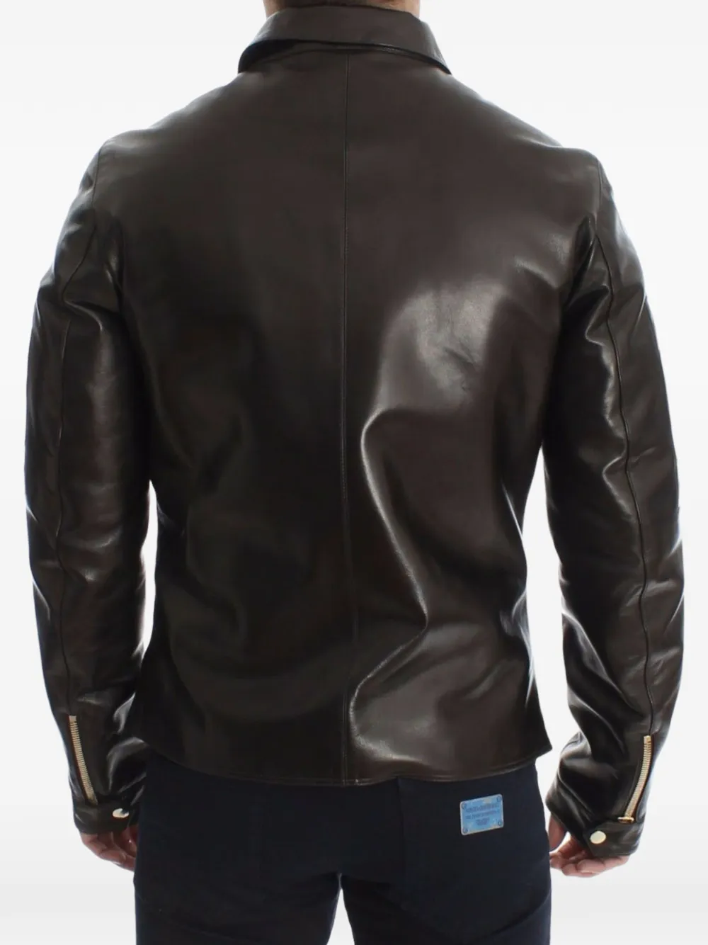 Dolce & Gabbana Leren bikerjack met ritsen Bruin