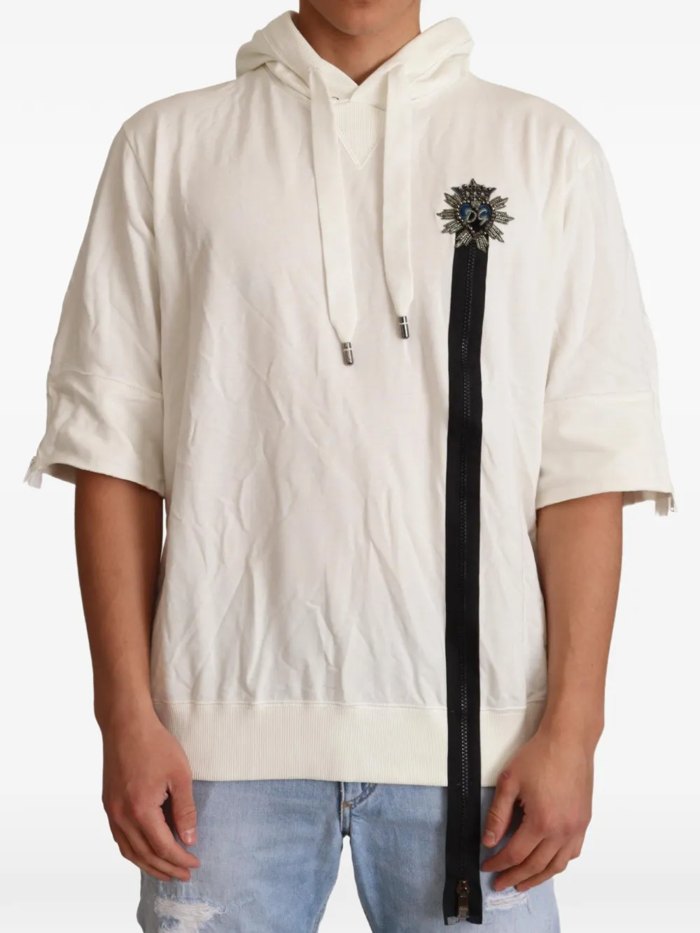 Dolce & Gabbana embroidered short-sleeve hoodie - White