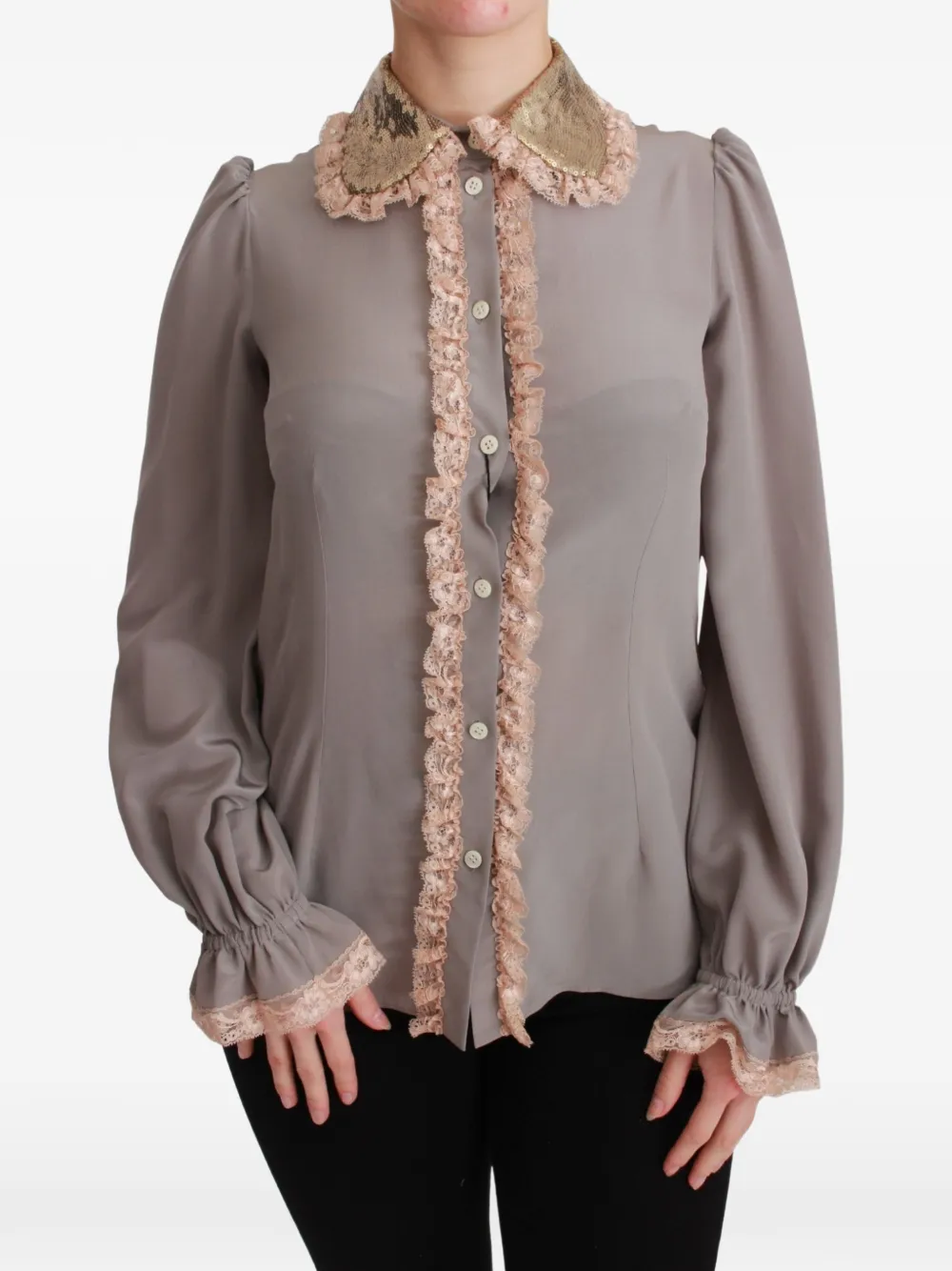 Dolce & Gabbana lace-trimmed sequin-collar shirt - Grey