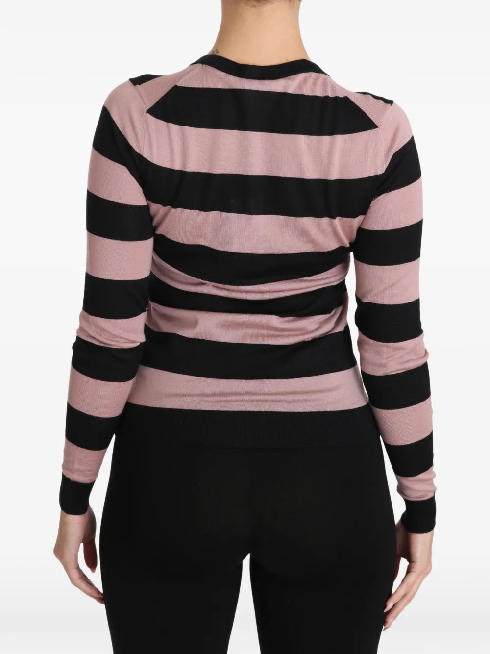 Dolce & Gabbana striped floral-embroidered cardigan Zwart