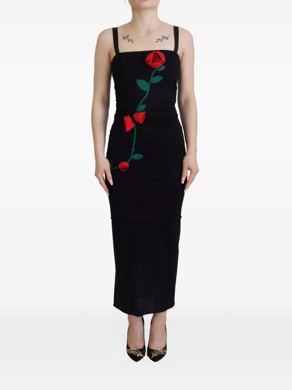 Dolce & Gabbana rose-appliqué maxi dress - Black