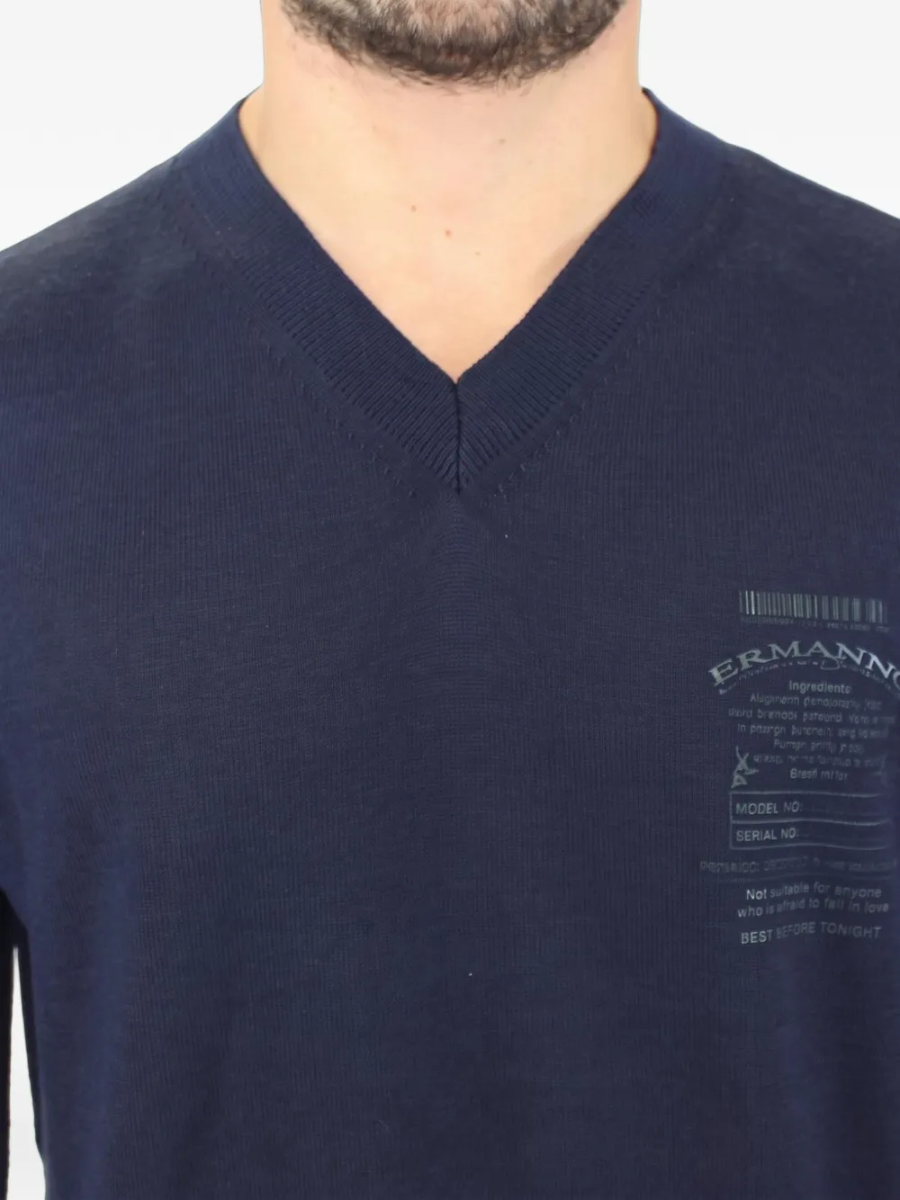 Ermanno Scervino Trui met V-hals en logo-print Blauw
