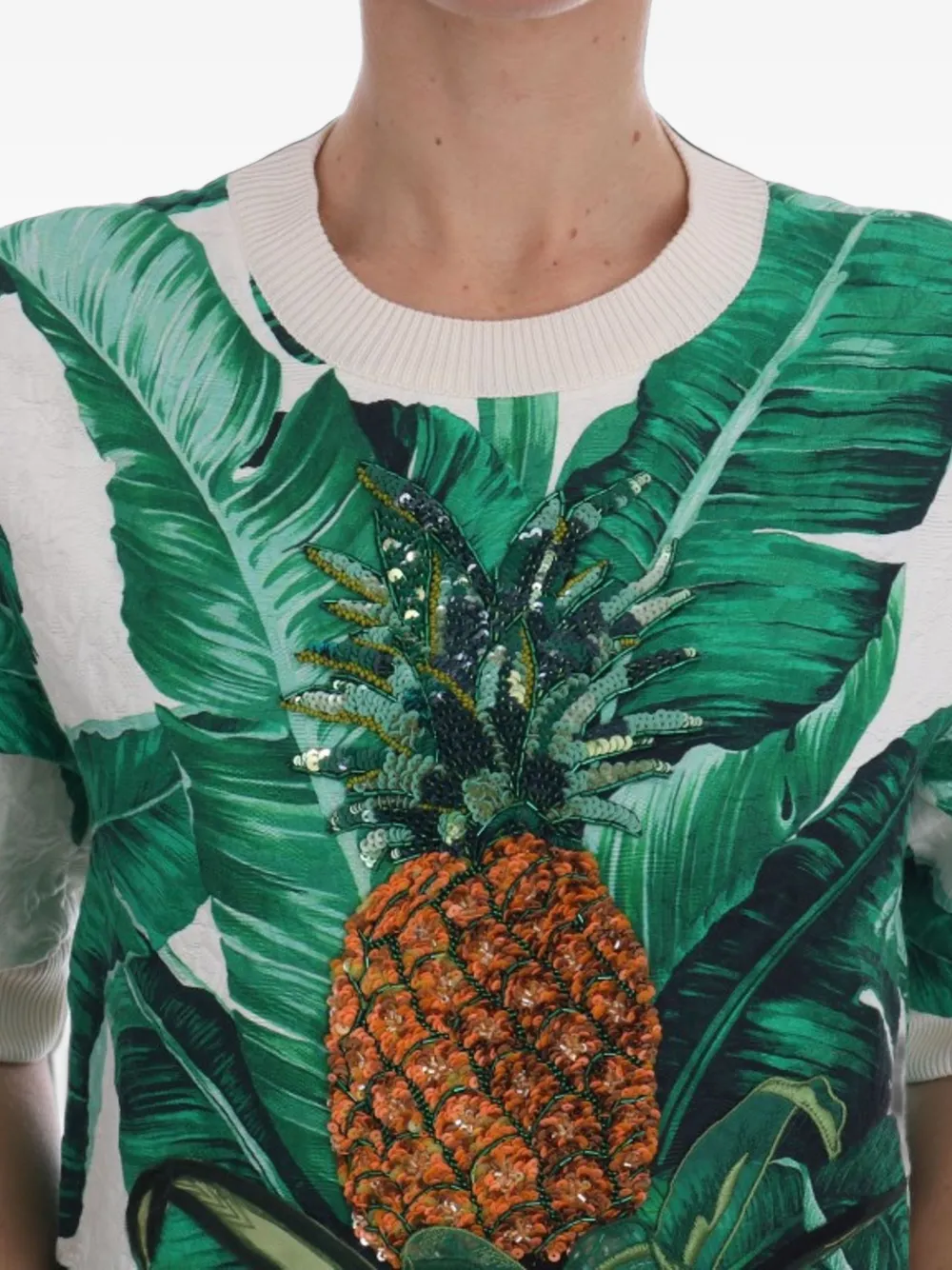 Dolce & Gabbana Top met ananas van pailletten en bananenblad-print Groen