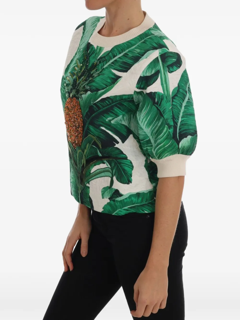 Dolce & Gabbana Top met ananas van pailletten en bananenblad-print Groen