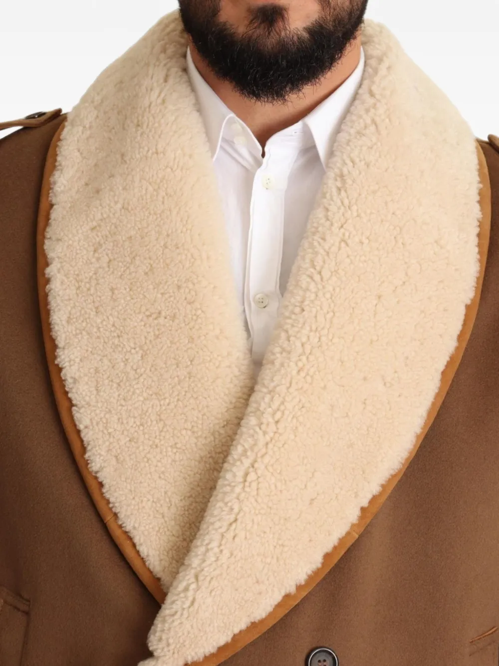 Dolce & Gabbana Jack met dubbele rij knopen en lammy kraag Bruin