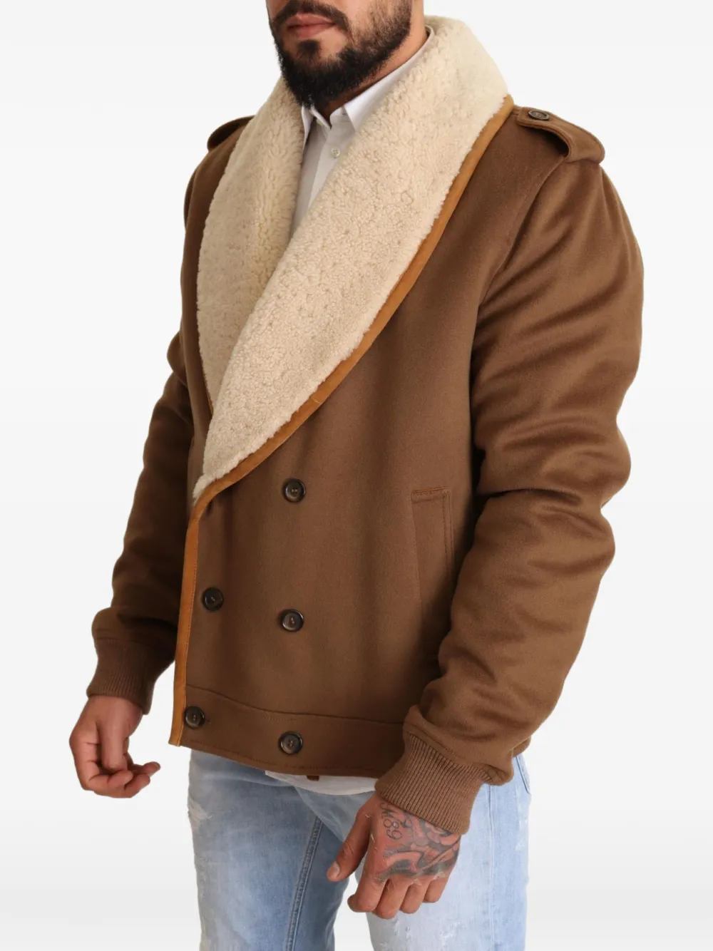 Dolce & Gabbana Jack met dubbele rij knopen en lammy kraag Bruin