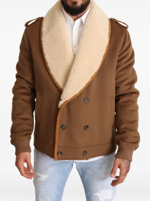 Dolce & Gabbana double-breasted shearling-collar jacket