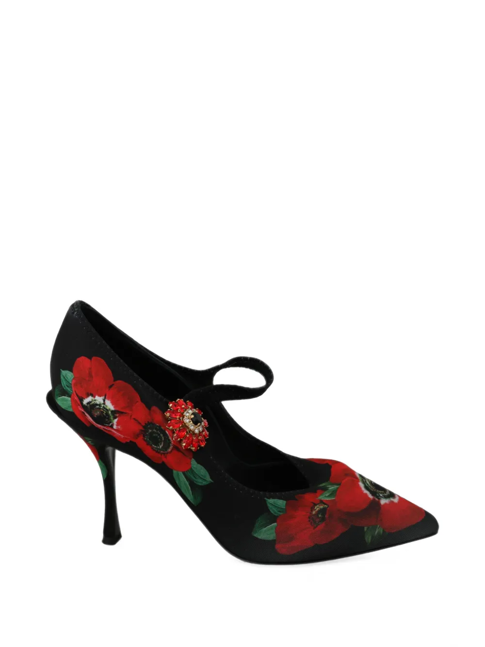 Dolce & Gabbana poppy-print crystal-embellished pumps