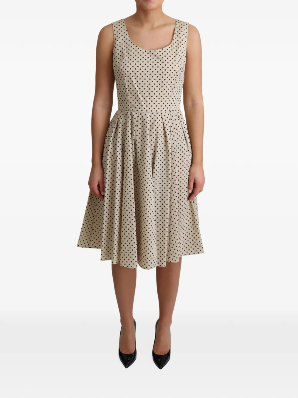 Dolce & Gabbana polka-dot flared midi dress - Neutrals