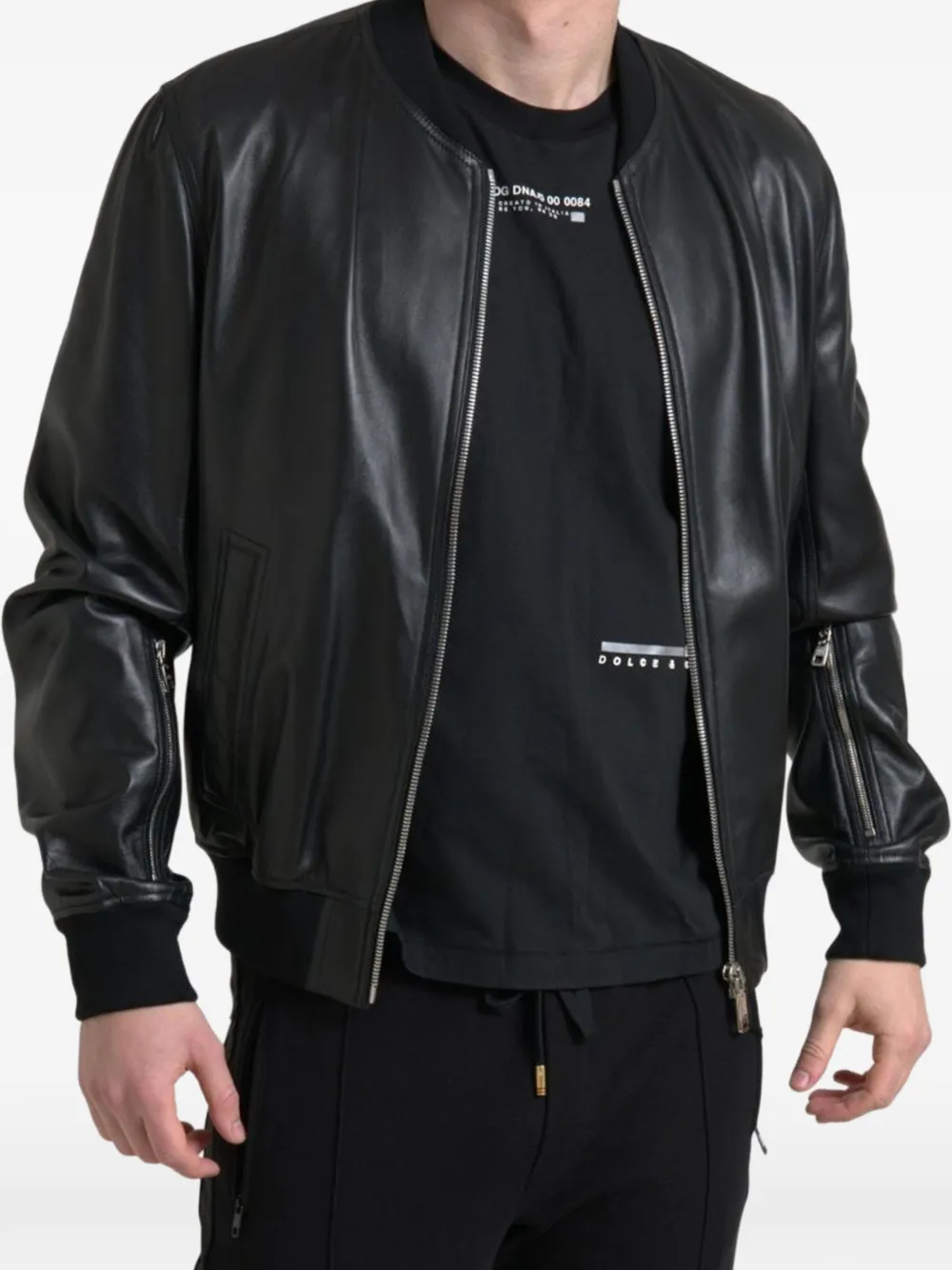 Dolce & Gabbana Leren bomberjack Zwart
