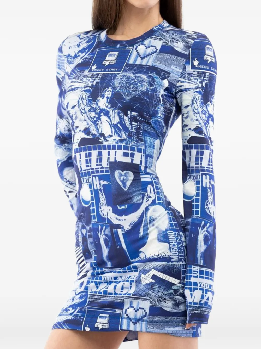 Moschino graphic-print long-sleeve dress - Blu