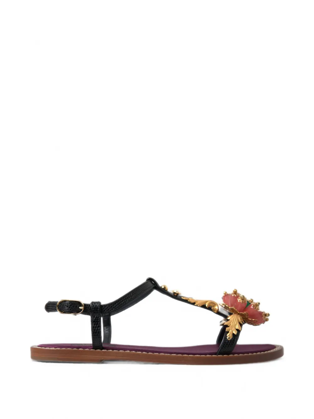 Dolce & Gabbana floral-embellished leather sandals - Schwarz
