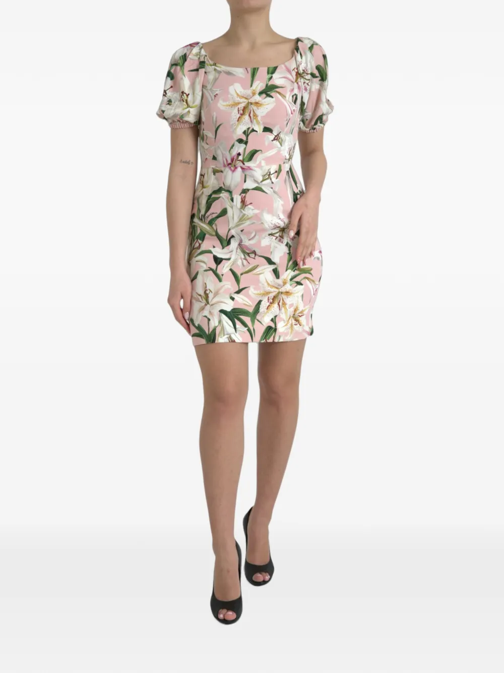 Dolce & Gabbana robe courte à imprimé lys et manches bouffantes - Rose Dolce & Gabbana robe courte à imprimé lys et manches bouffantes - Rose