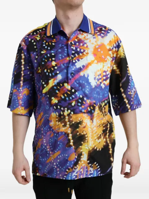 Dolce & Gabbana Luminarie-print silk polo shirt