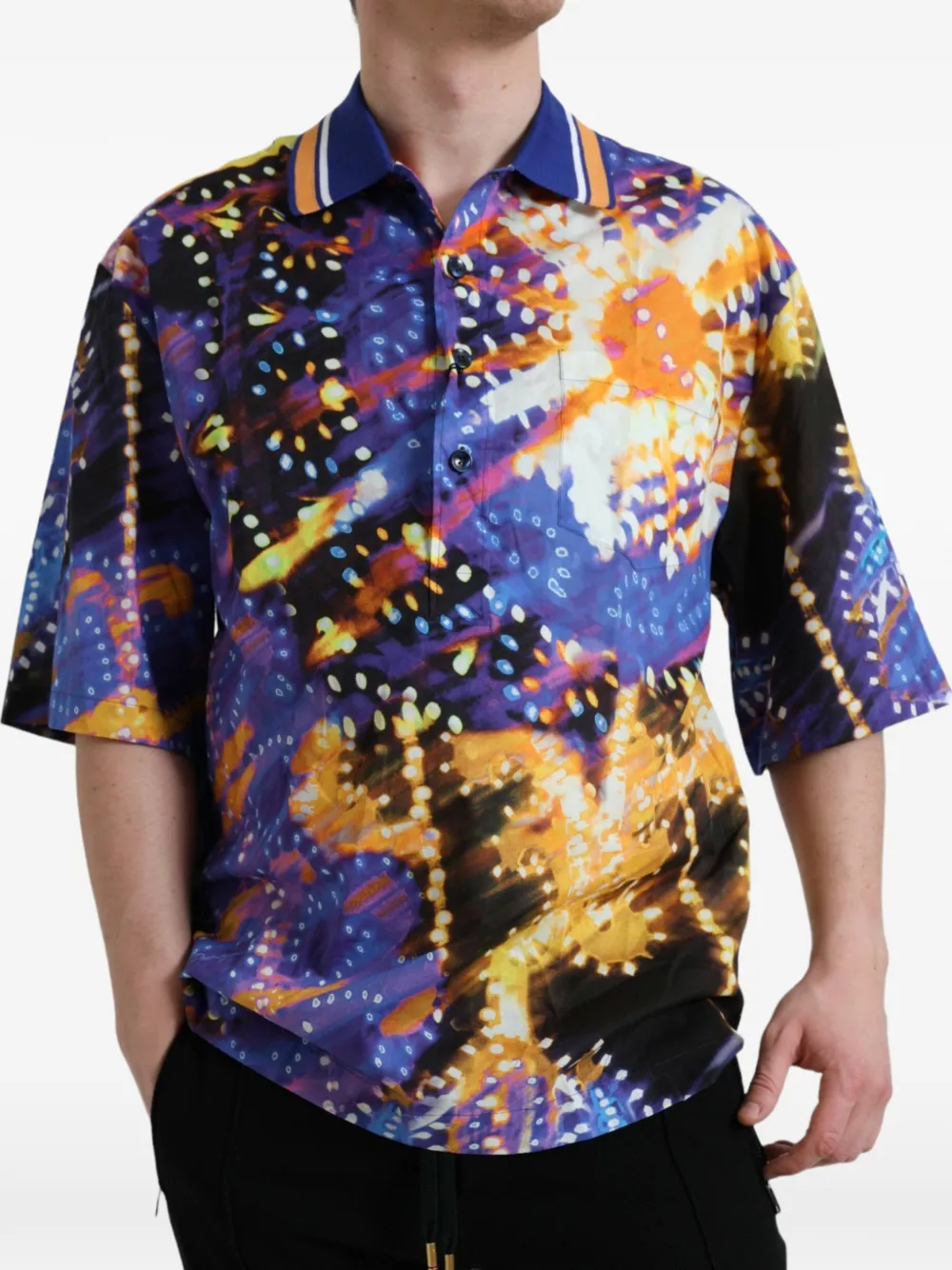 Dolce & Gabbana Zijden poloshirt met Luminarie-print Blauw