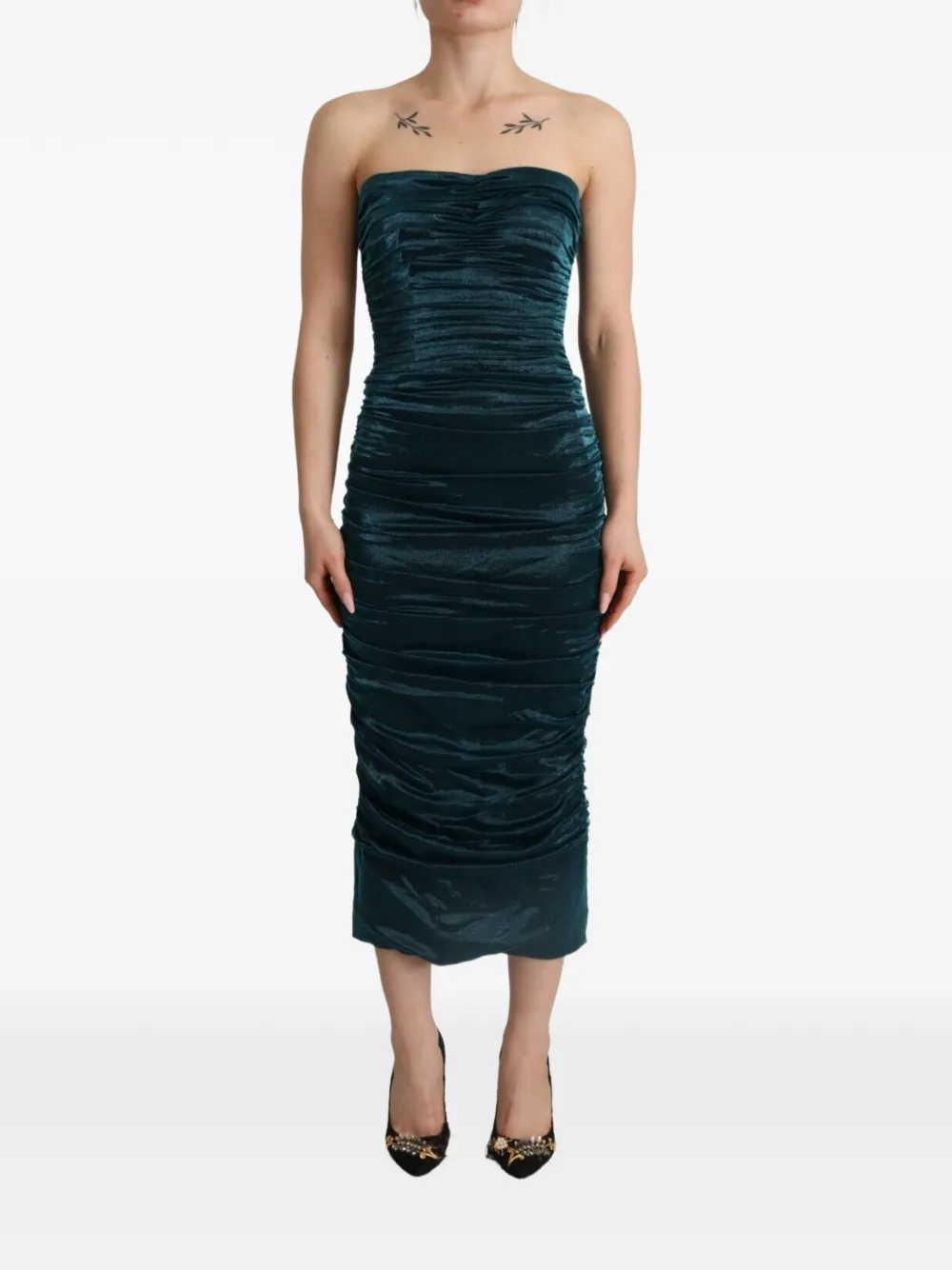 Dolce & Gabbana ruched strapless midi dress - Blu