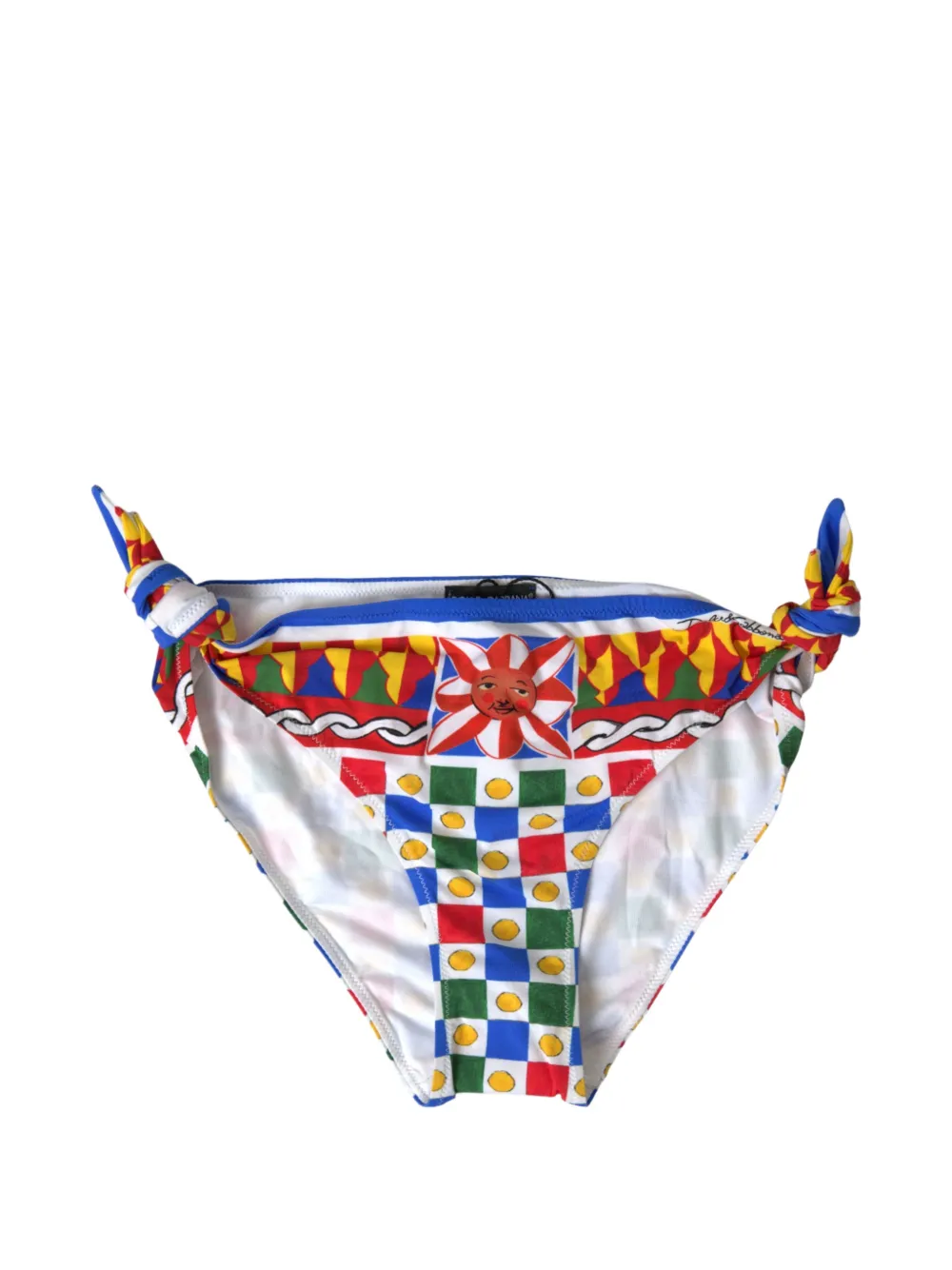 Dolce & Gabbana Bikinishorts mit Carretto-Print und seitlicher Bindung - Gelb