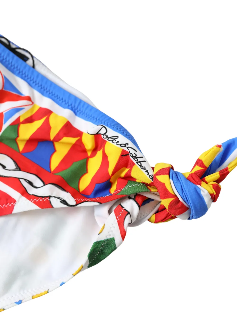 Dolce & Gabbana Bikinibroekje met Carretto-print en strikbandjes aan de zijkanten Geel