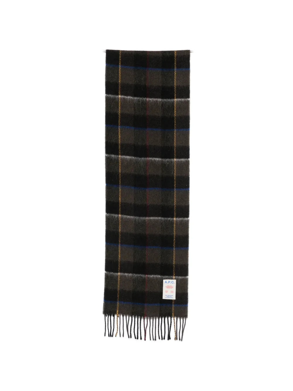 A.p.c. Checked Fringed Scarf In Black