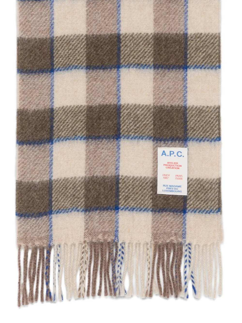 A.P.C. check-pattern fringed scarf Beige