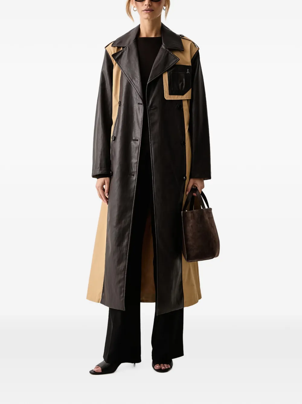 Patrizia Pepe colour-block double-breasted coat - Marrone