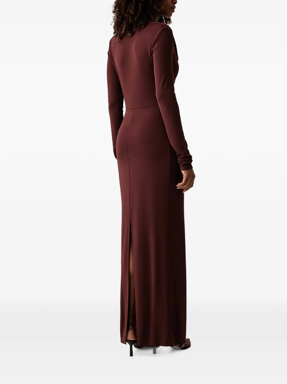 Patrizia Pepe Maxi-jurk met gedrapeerde hals en lange mouwen Bruin