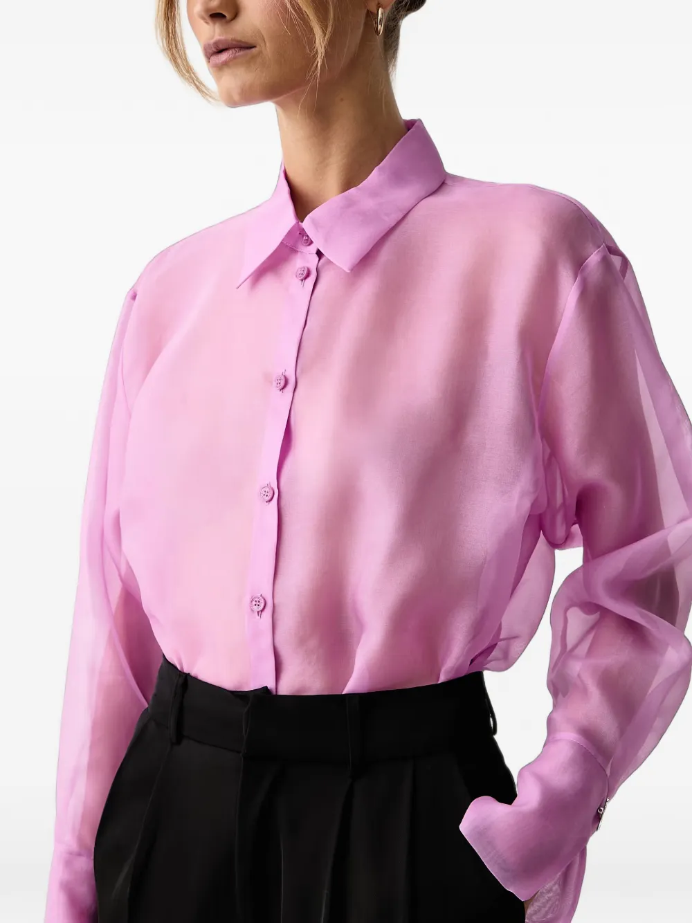 Patrizia Pepe sheer button-up shirt Roze