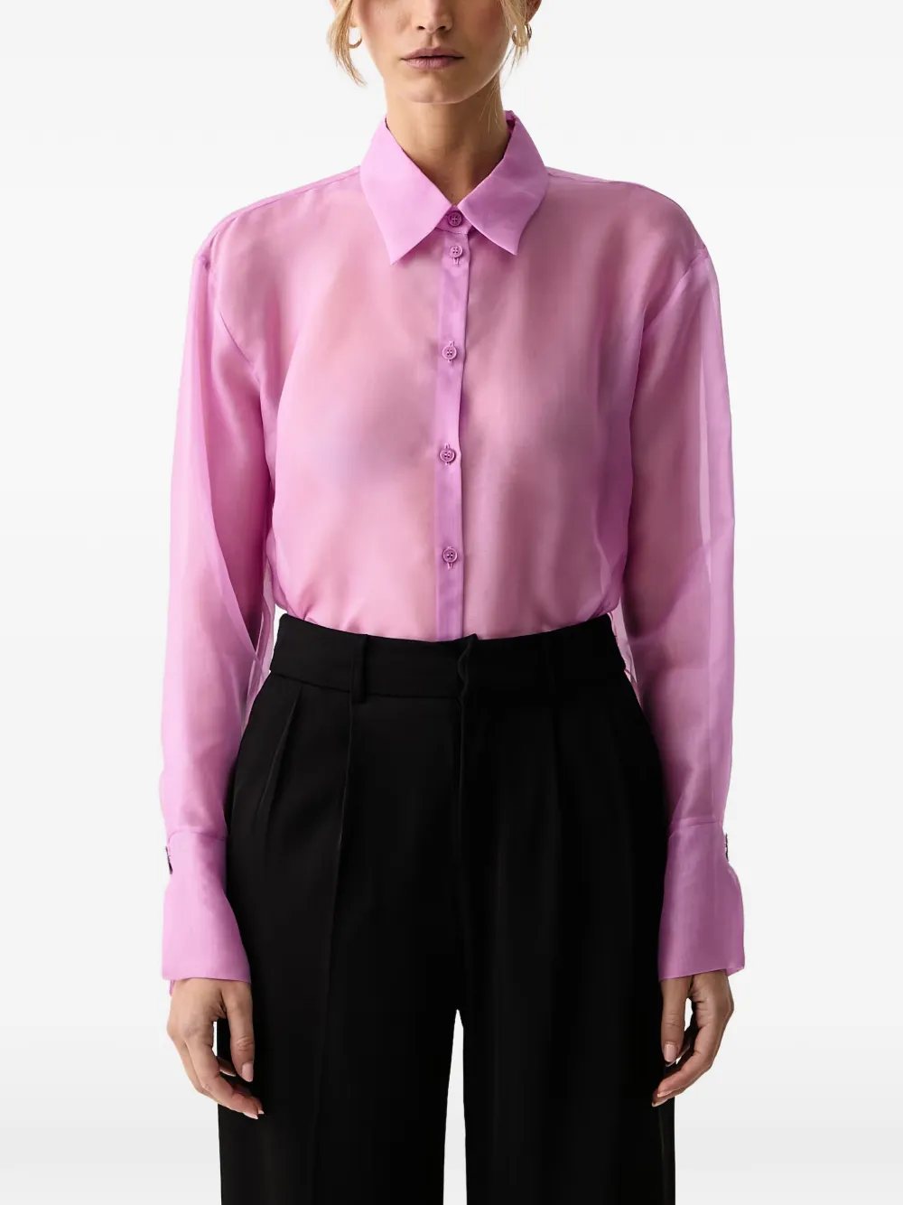Patrizia Pepe sheer button-up shirt Roze