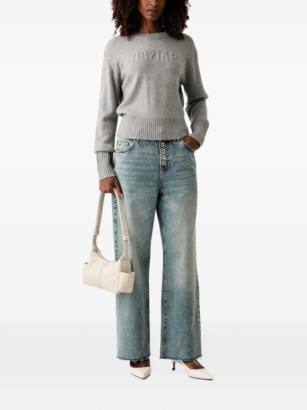 Patrizia Pepe Gerafelde jeans met knoopsluiting Blauw