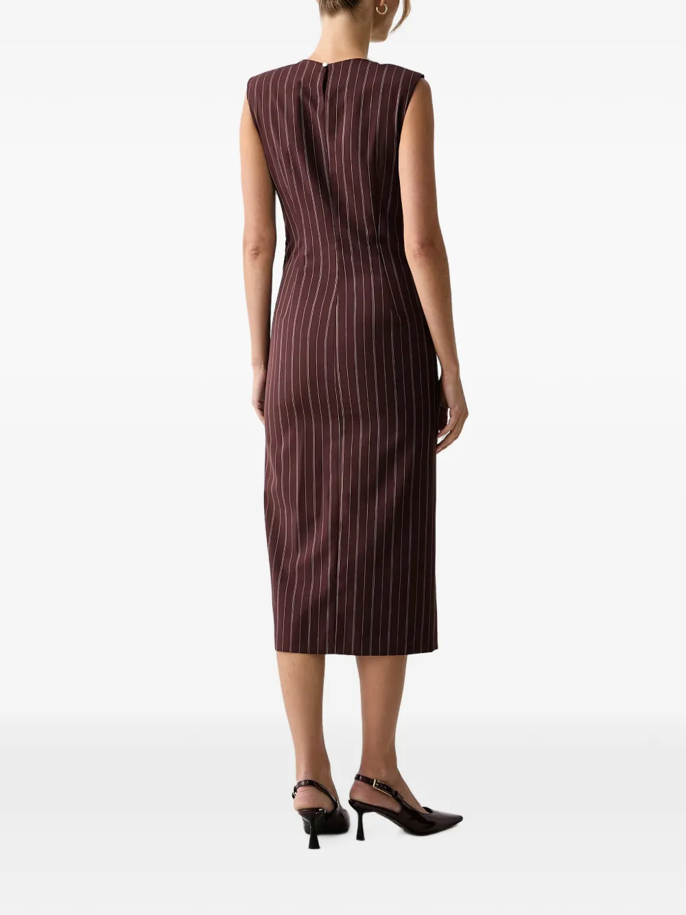 Patrizia Pepe Mouwloze midi-jurk met krijtstreep Bruin