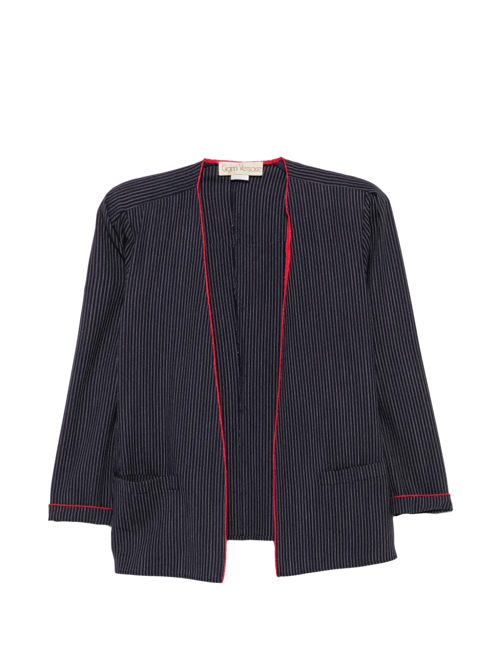 Versace Pre-Owned 1980s pinstripe-print open-front jacket - Blue