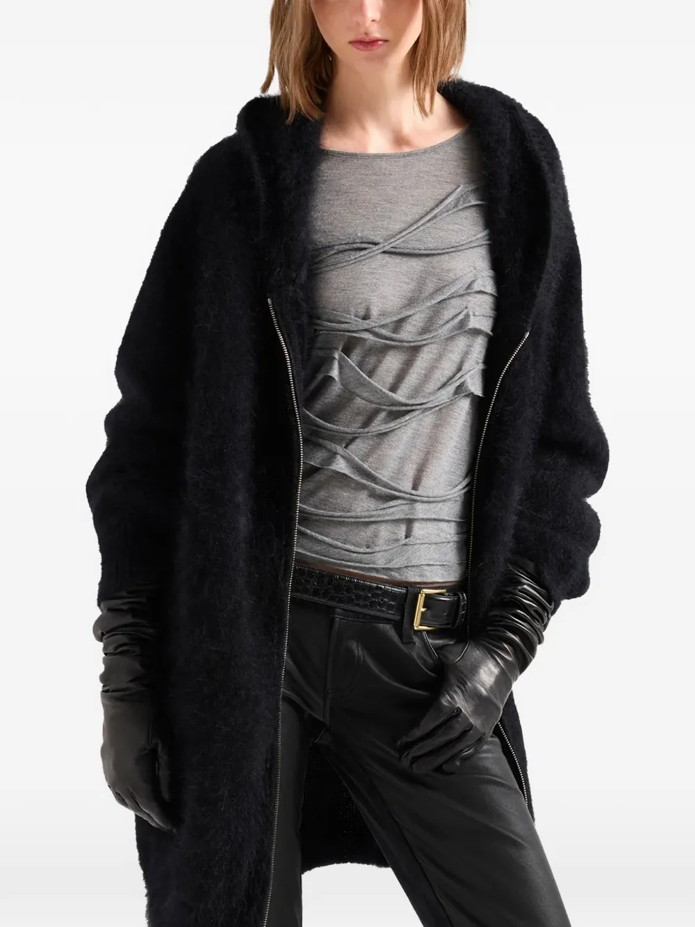 7 For All Mankind Pluizige hoodie met rits Zwart