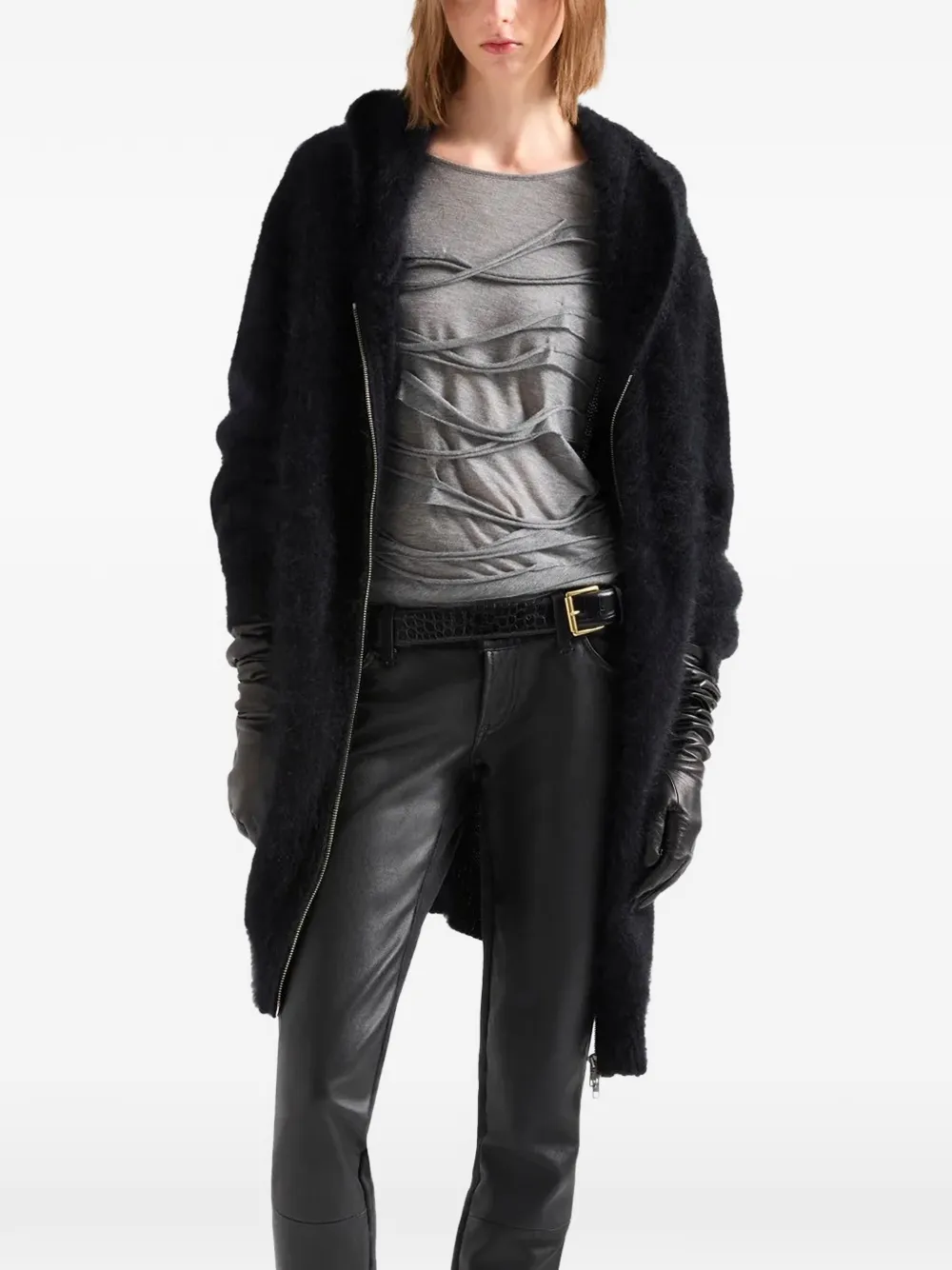 7 For All Mankind Pluizige hoodie met rits Zwart