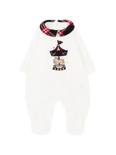Patachou tartan-collar carousel-embroidered sleepsuit