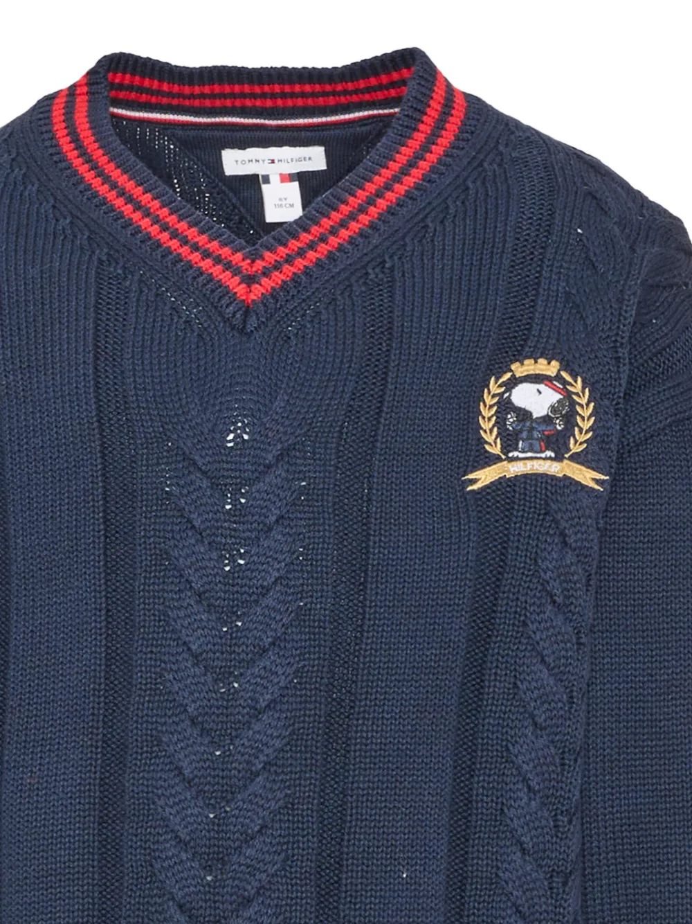 Tommy Hilfiger Junior Kabelgebreide trui met V-hals Blauw