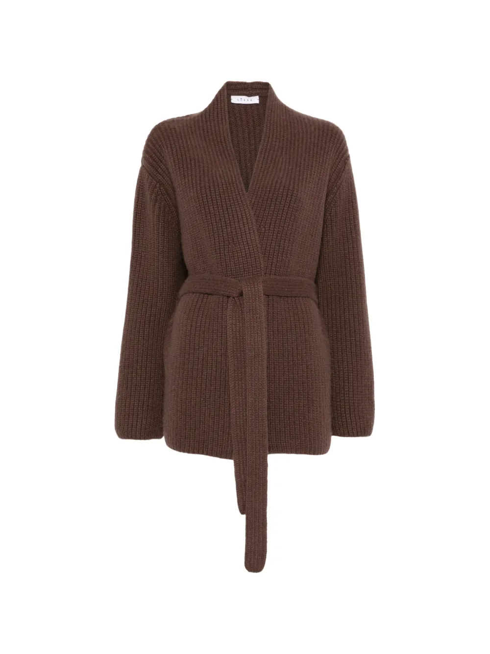Liska Ribbed Belted Cardigan In Brown