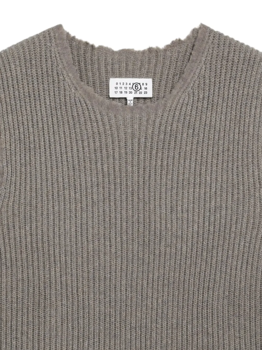 MM6 Maison Margiela Ribgebreide top met gerafelde rand Beige