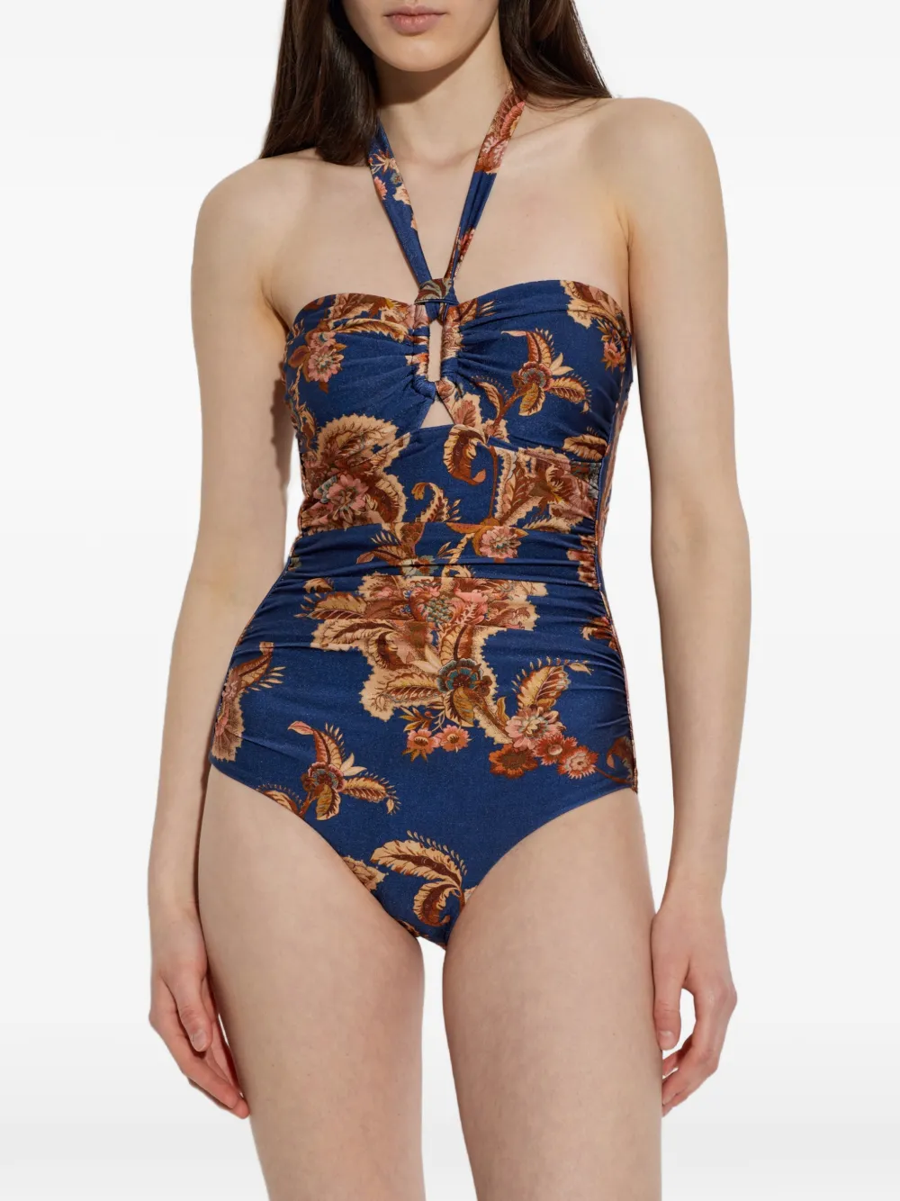 ZIMMERMANN Badpak met bloemenprint en ruches Blauw