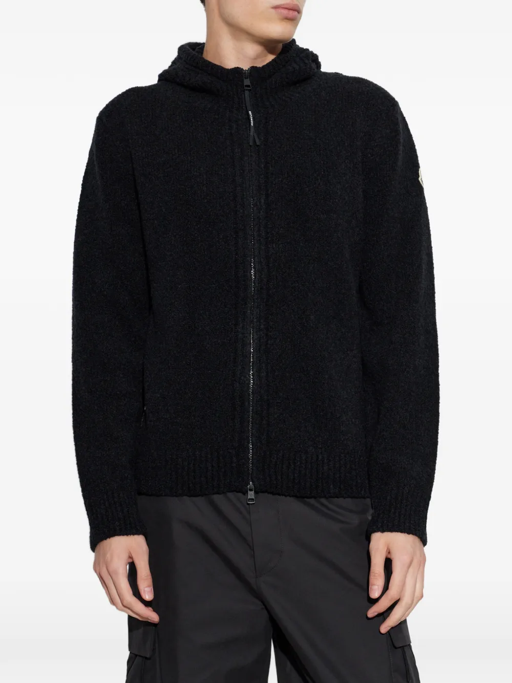 Moncler hooded zip-up cardigan Zwart