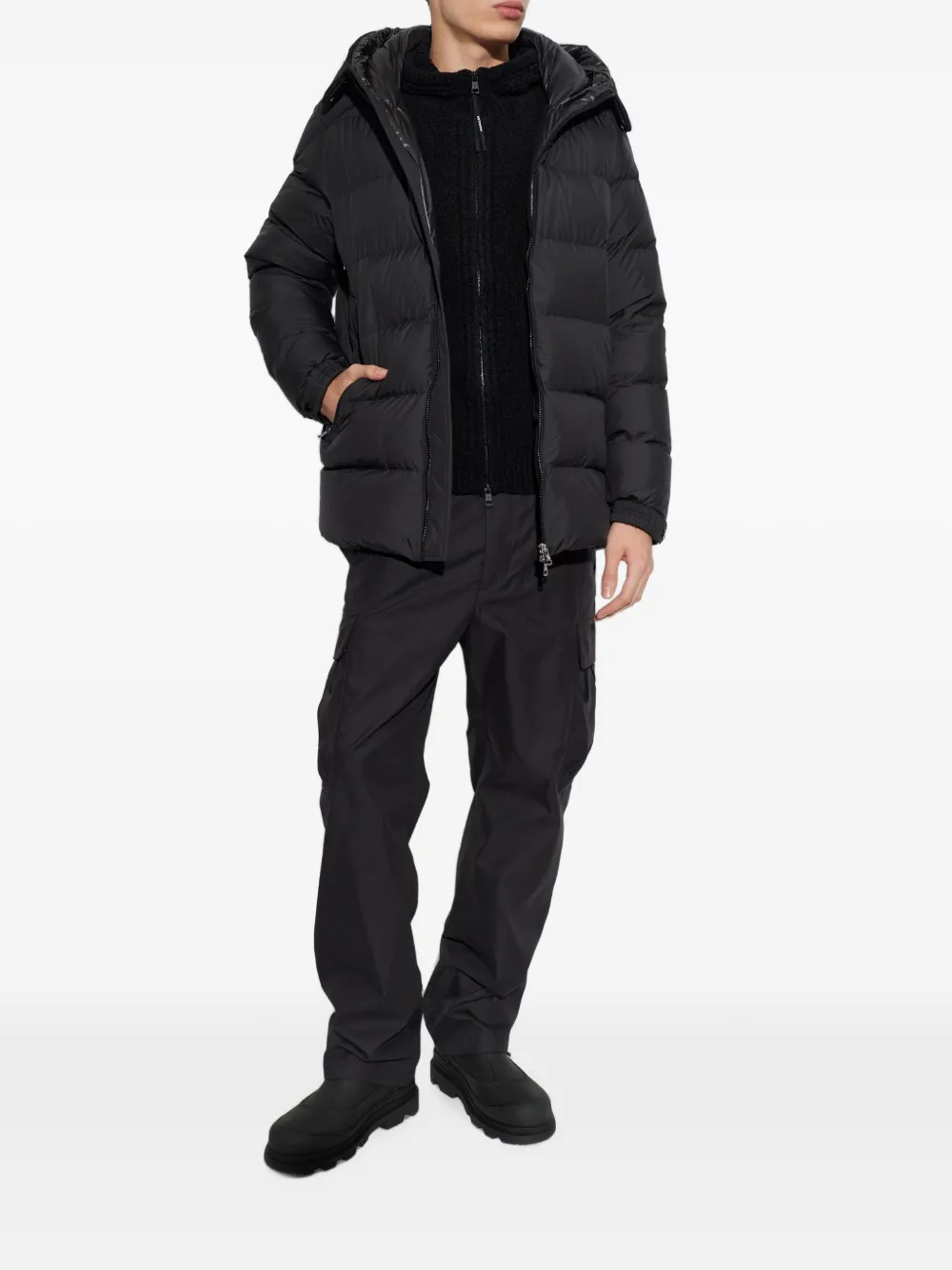 Moncler hooded zip-up cardigan Zwart