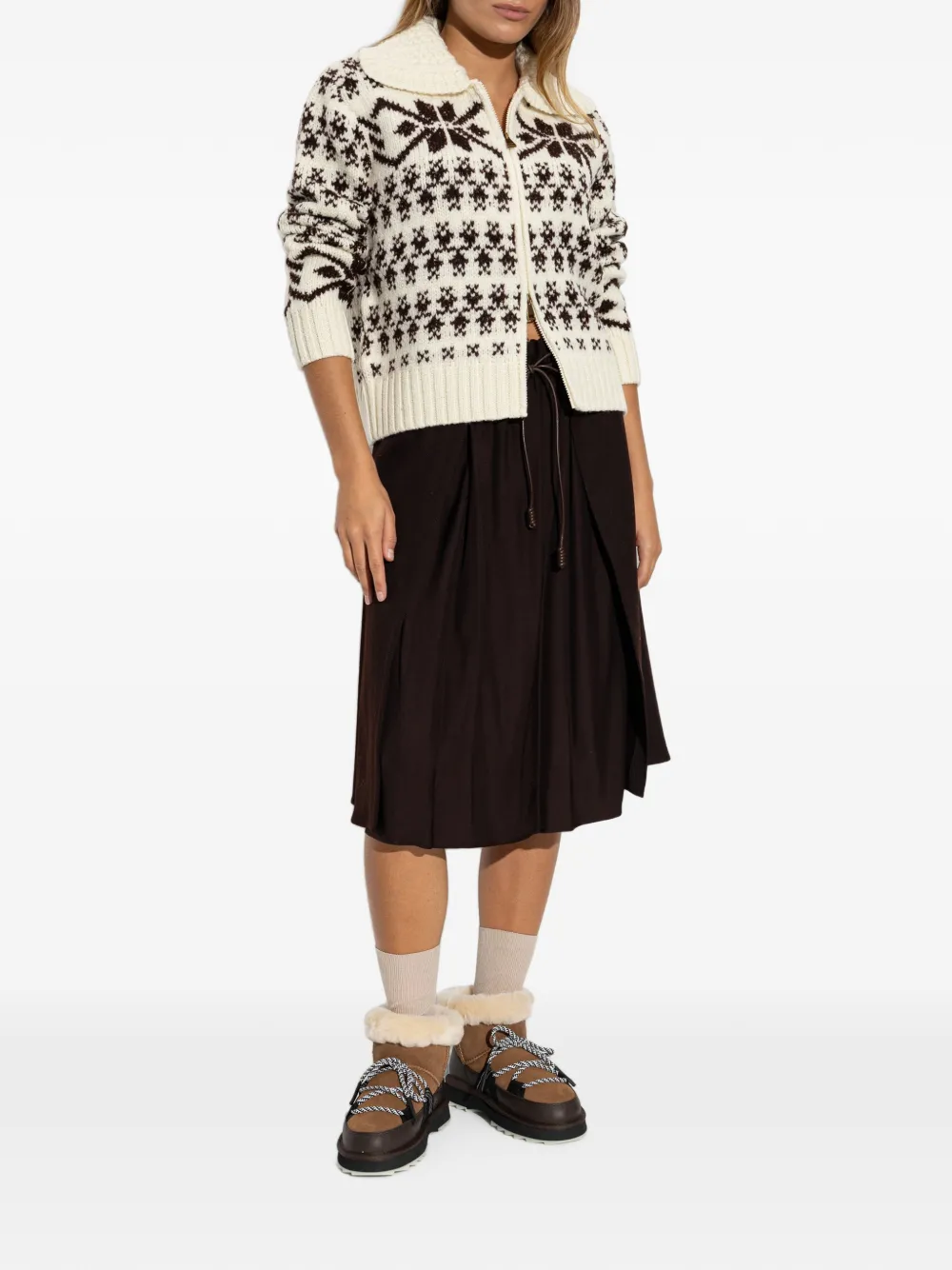Moncler drawstring layered-detail midi skirt Bruin