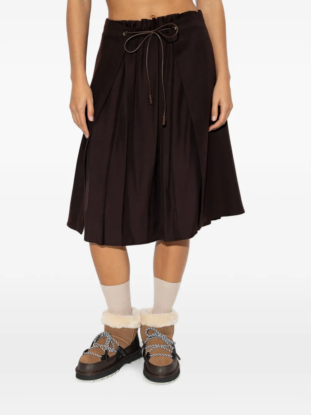 Moncler drawstring layered-detail midi skirt Bruin
