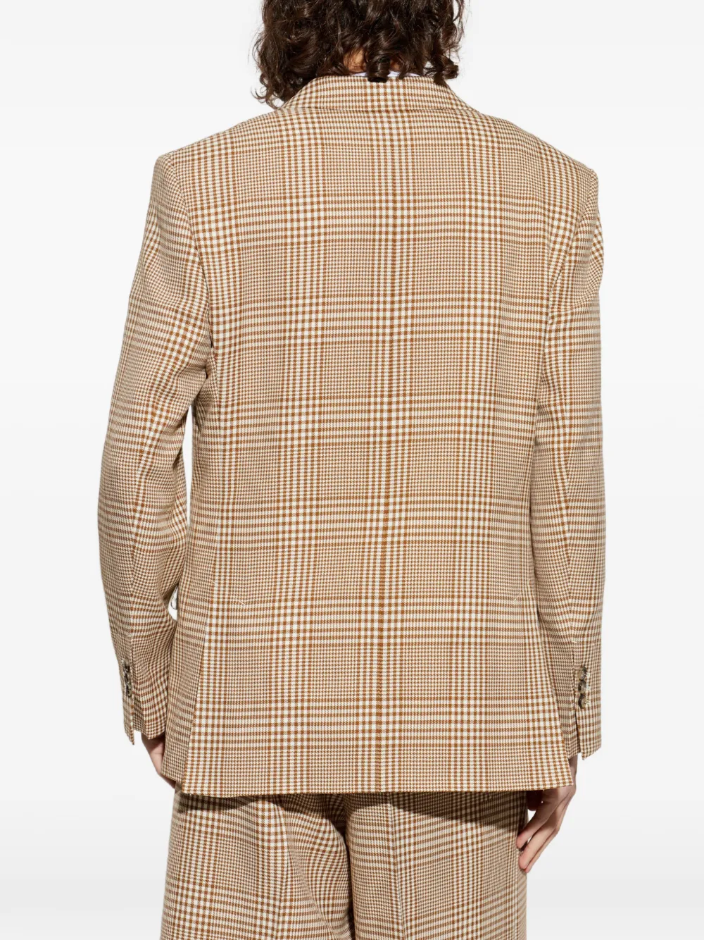 AMI Paris Geruite wollen blazer met enkele rij knopen Bruin
