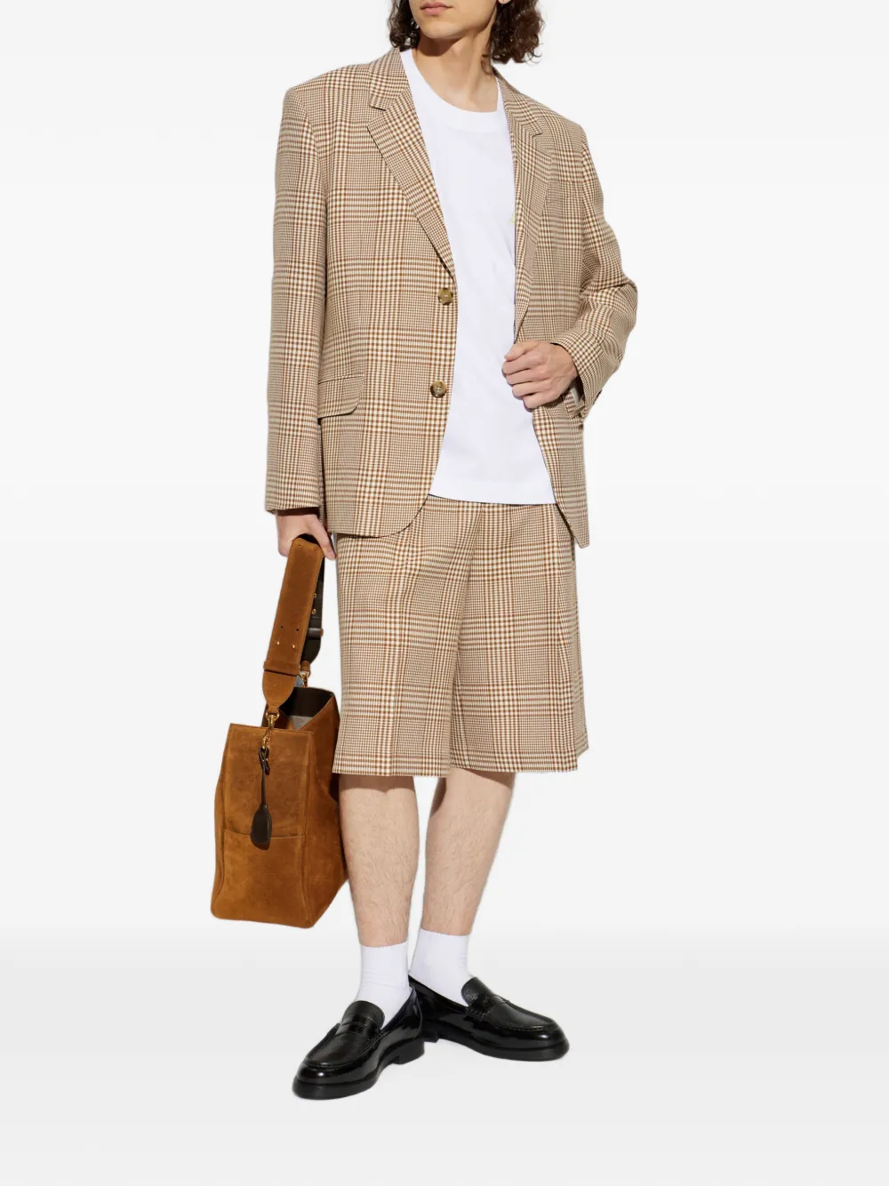AMI Paris Geruite wollen blazer met enkele rij knopen Bruin