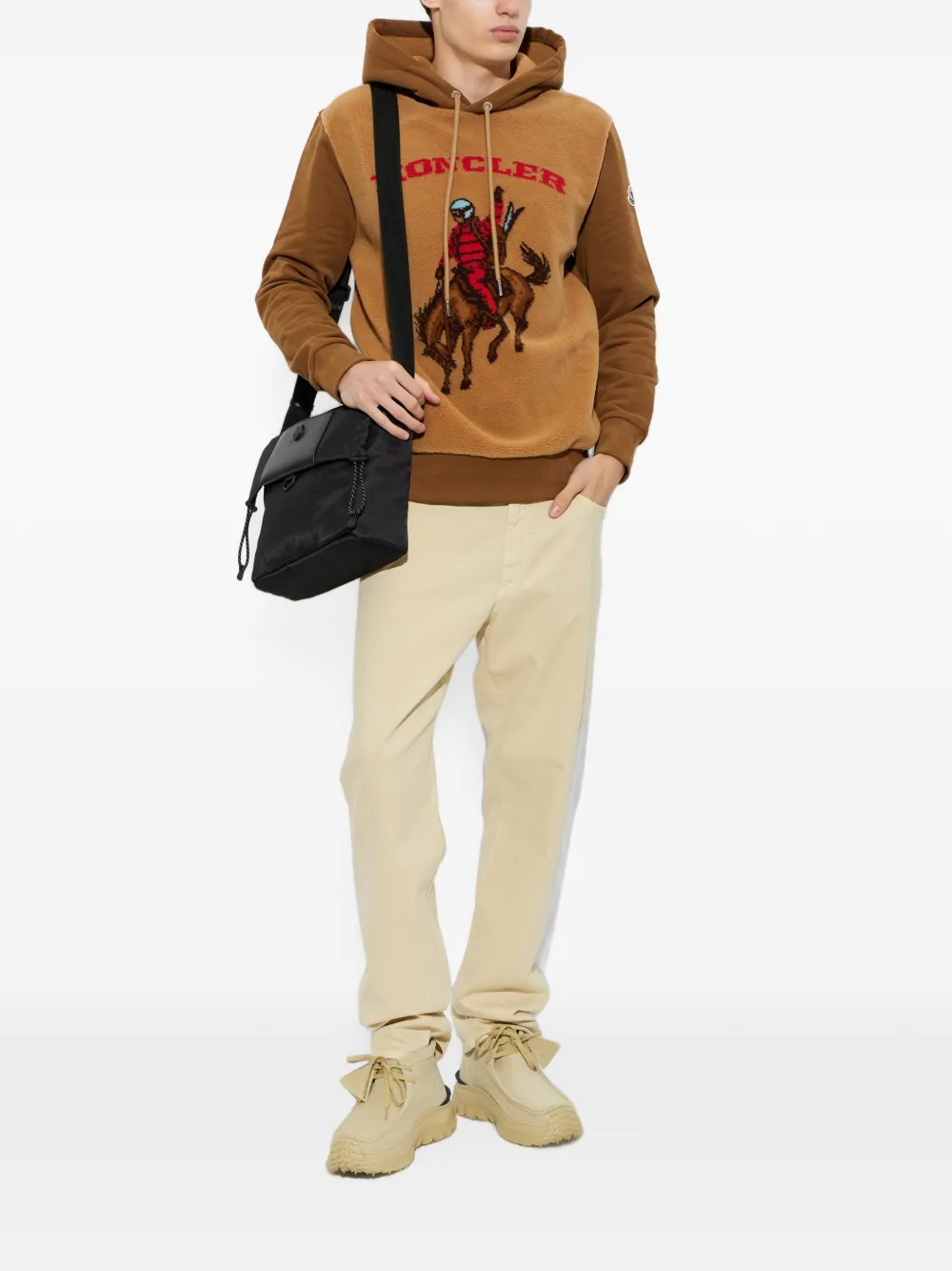 Moncler Hoodie met fleece vlak en Western-patroon Bruin