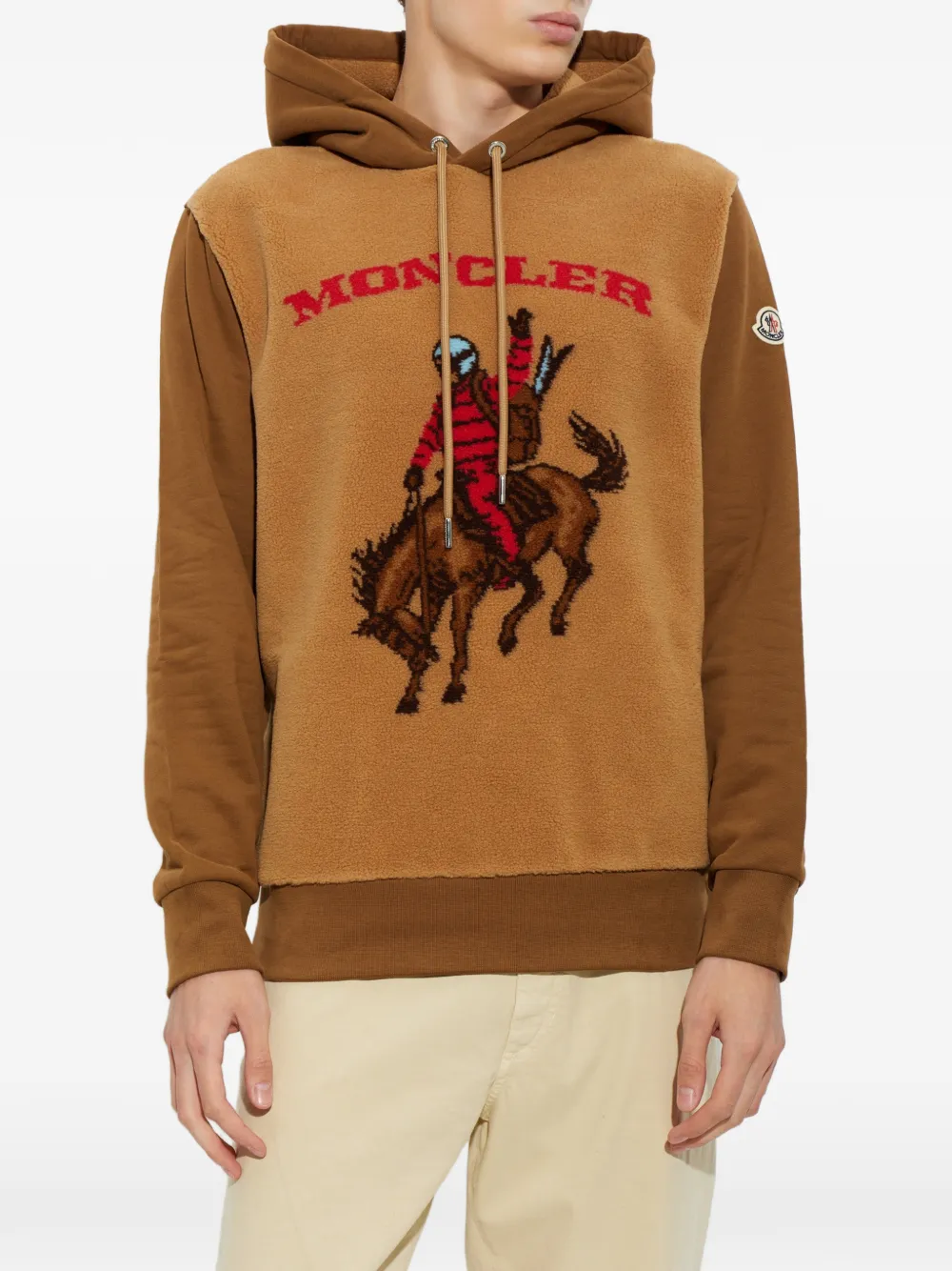 Moncler Hoodie met fleece vlak en Western-patroon Bruin