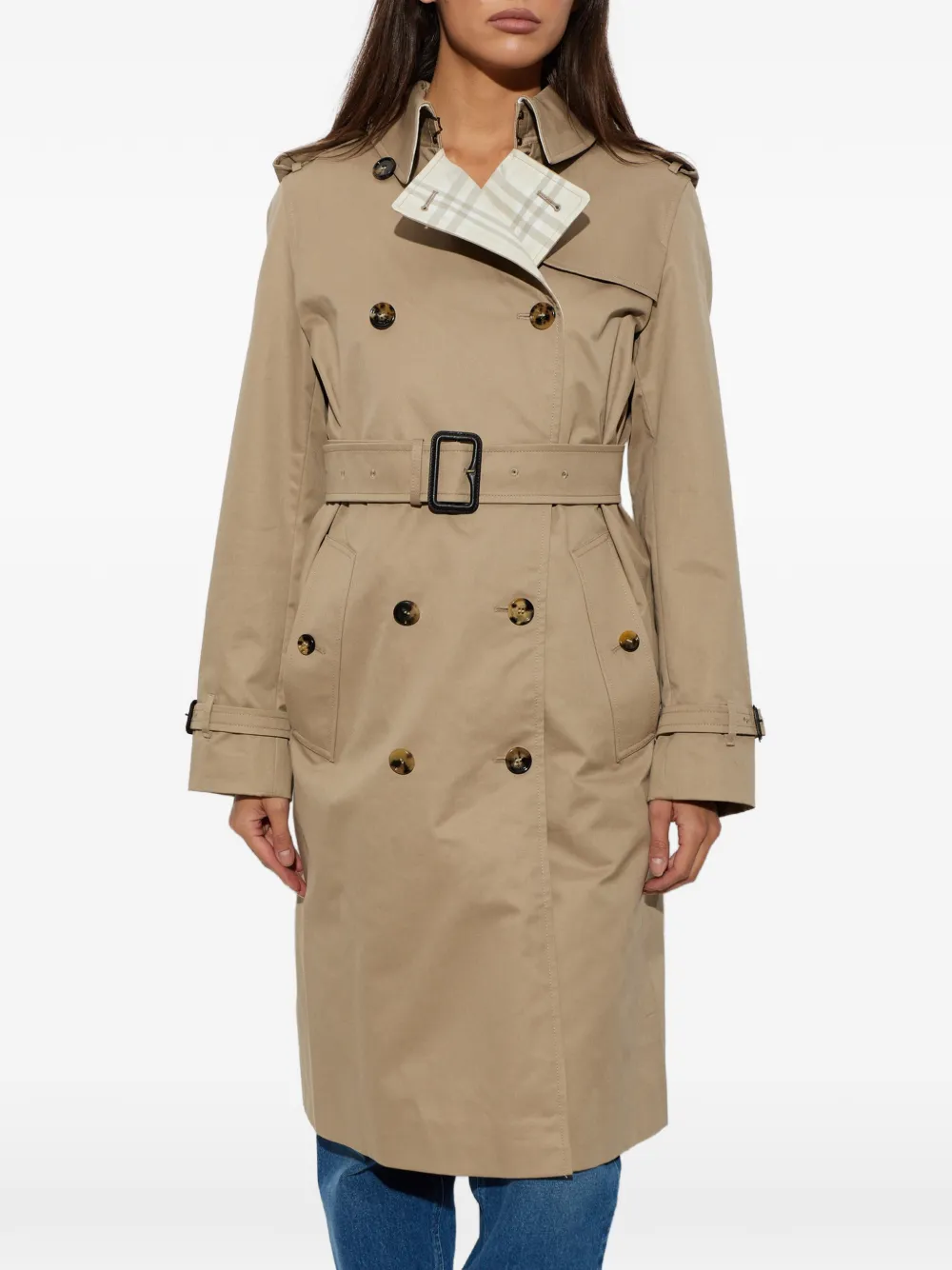 Burberry Trenchcoat met dubbele rij knopen en ceintuur Beige
