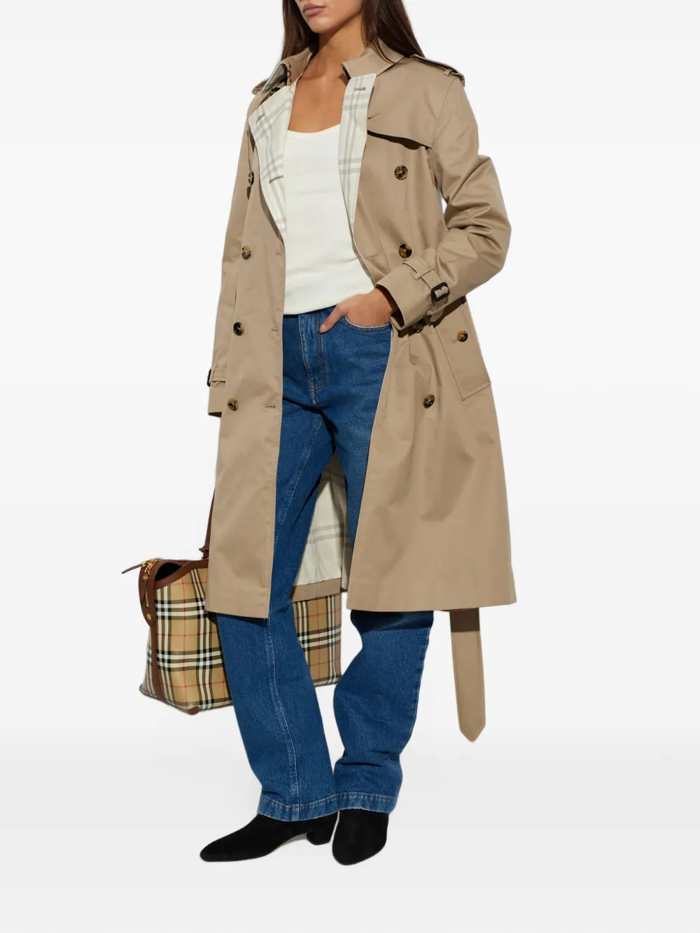 Burberry Trenchcoat met dubbele rij knopen en ceintuur Beige