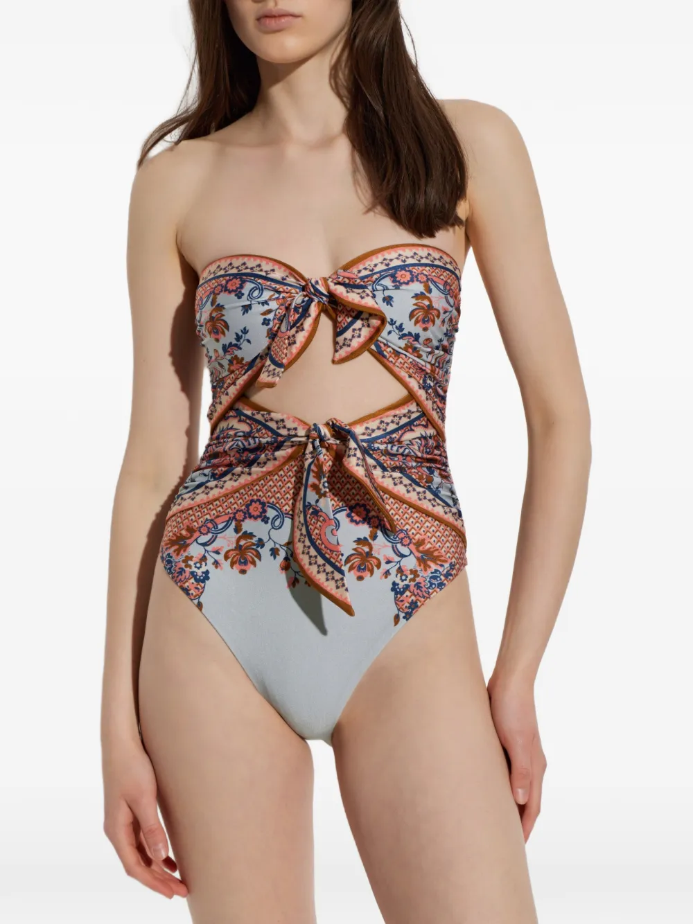 ZIMMERMANN Sundance badpak met paisley-print en uitgesneden details Beige