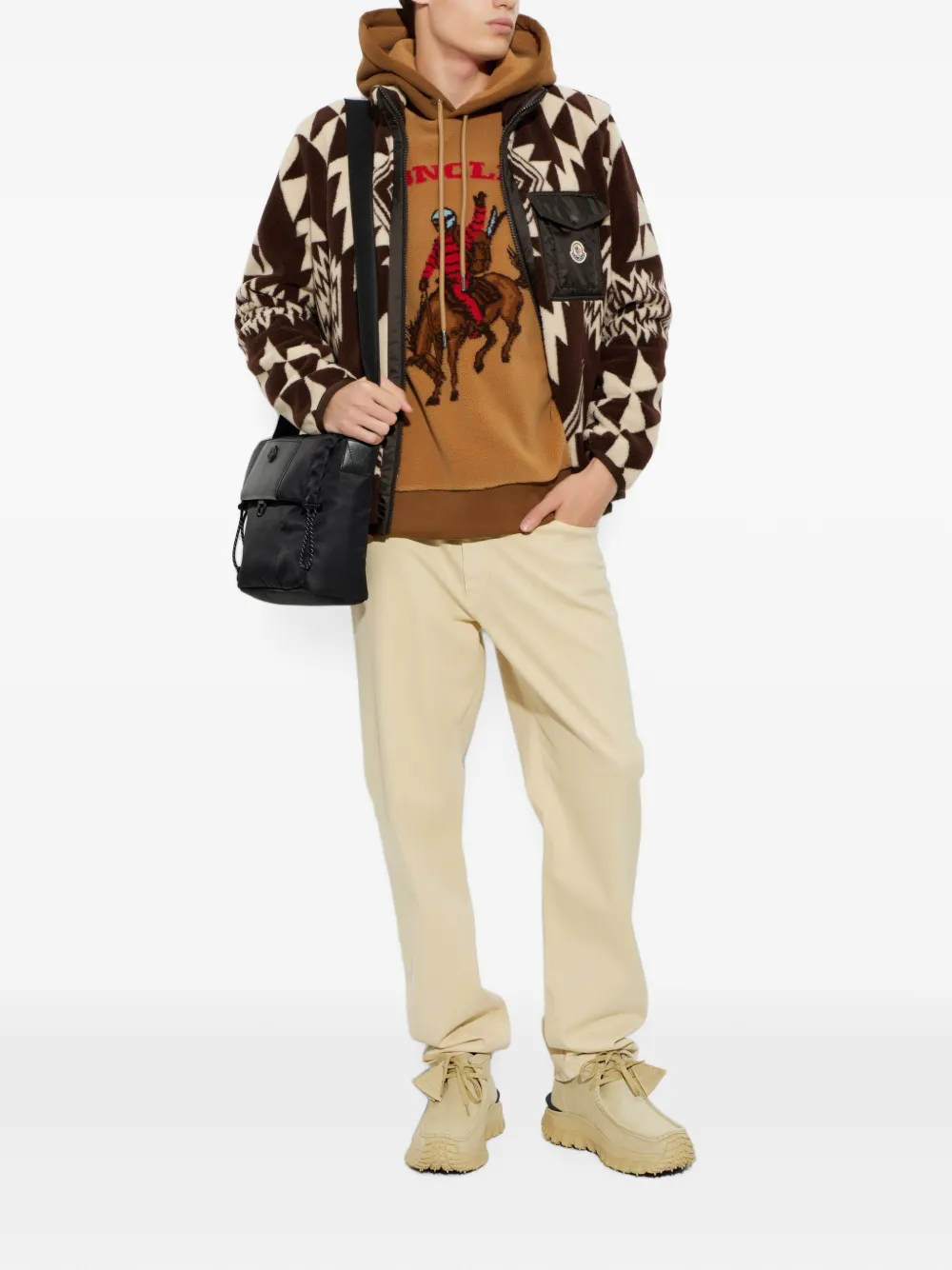 Moncler Gebreid fleece met jacquard en rits Bruin